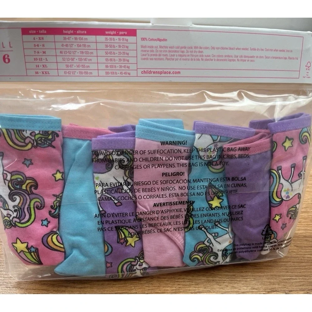 The Children's Place Girls Underwear, 7 Pairs of Briefs, Unicorns Size Small 5-6